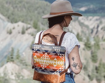 Pendleton Wool Leather Backpack, Boho Laptop Bag