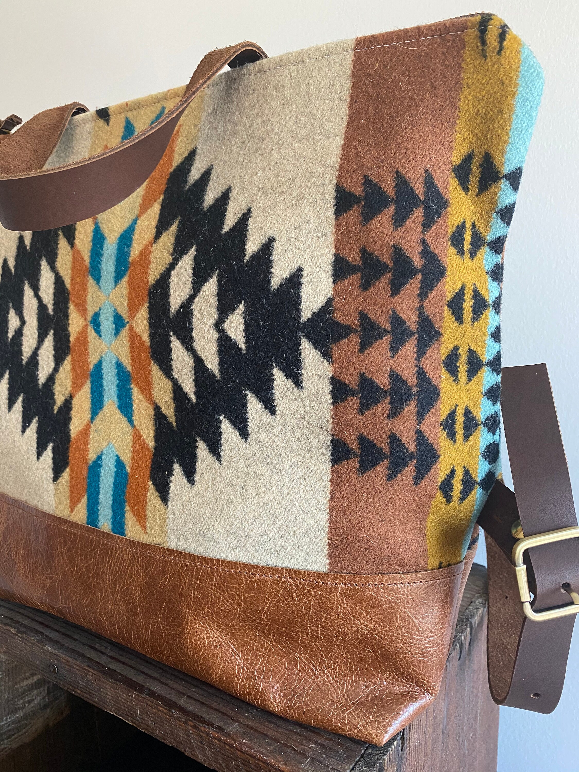 Custom made Pendleton Leather Backpack or Diaper Bag Pendleton Wool Front Pocket (Backpack Add On) – Bar Circle L  main image 3