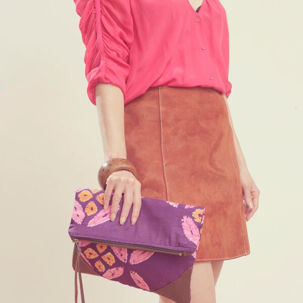 SALE Boho Clutch. Gift Under 50. Tie Dye Clutch. Shibori Clutch. Purple Bag.