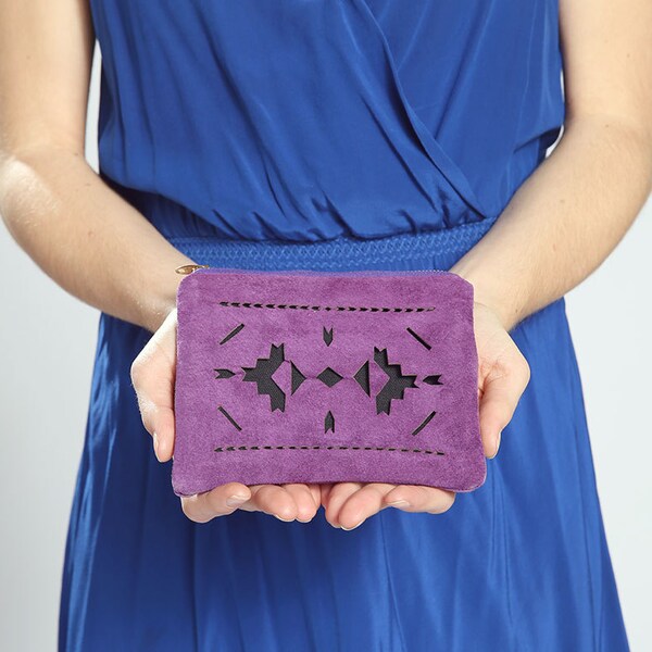 The Oaxaca Pouch ///// Amethyst Purple Pouch. Change Pouch. Laser Cut Bag. Stocking Stuffer. Gift Under 30.