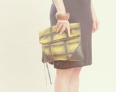 SALE Neon Tribal Clutch. Black Leather Clutch. Statement Clutch.
