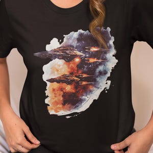 Watercolor Space Battle T-Shirt: Galaxy, Cosmic, Astronomy Tee