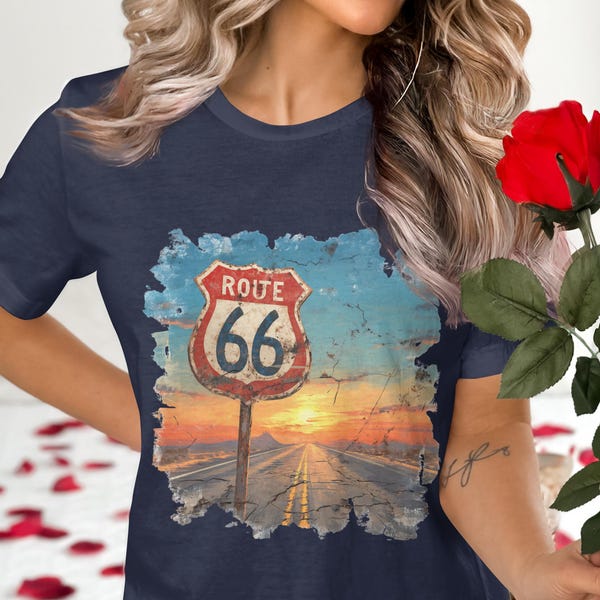 Vintage Route 66 T-Shirt: Sunset Road Trip Tee, Americana