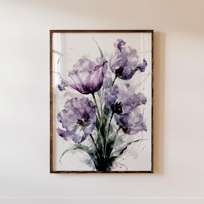 Purple Lilac Tulip Watercolor Floral Art Print, Botanical Bedroom Decor ...
