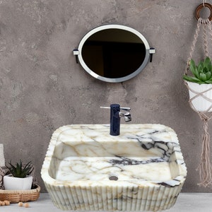 Marble Sink, Calacatta Gold Marble Sink, Wall Mounted Marble Sink, Marble Sink, Sink for Bathroom, Powder Room Sink,  Marble  Grooved Sink