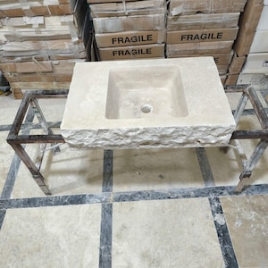 Handmade Travertine Marble Wall Mounted Sink: Natural Stone Washbasin