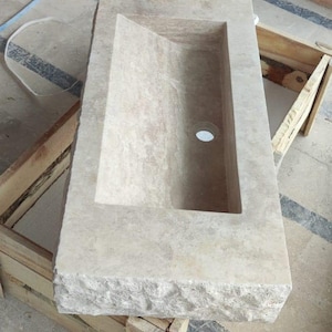 Handmade Travertine Marble Wall Mount Sink: Natural Stone Washbasin