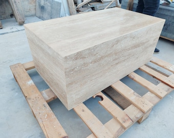 Natural Travertine Rectangular Coffee Table: Modern Stone Accent Table