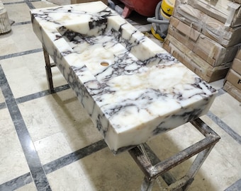 Calacatta Viola Marble Sink: Natural Stone Wall Mount Basin