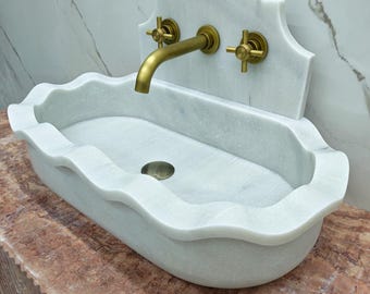 White Carrara Marble Sink, Natural Stone Sink for Bathroom