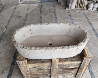 Pia de Travertino Natural Artesanal: Pedra Rústica Esculpida