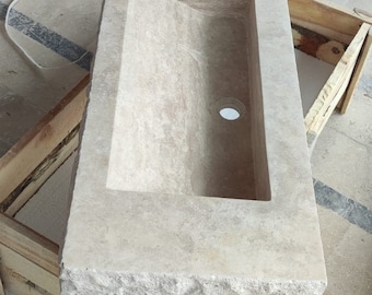 Handgefertigte Travertin Marmor Wand Waschbecken: Naturstein Becken