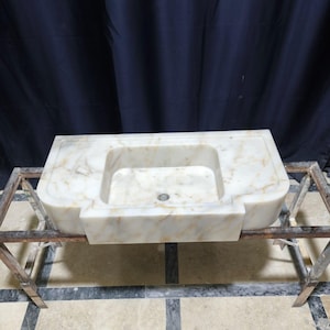Calacatta Gold Marble Sink, Marble Sink, Sink for Bathroom Design Natural Stone Sink, Powder Room Sink Wall Mount Sink, Handmade Marble Sink