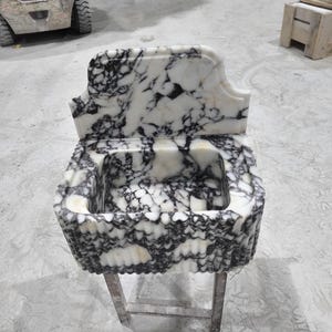 Calacatta Viola Marble Sink: Fluted Wall Mounted Sink with Backsplash