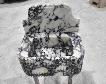 Calacatta Viola Marble Sink: Fluted Wall Mounted Sink with Backsplash