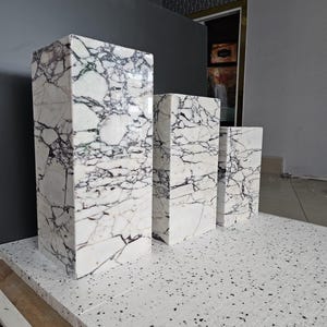 Custom Calacatta Viola Marble Plinth: Natural Stone Side Table