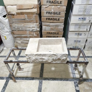 Natural Travertine Stone Sink: Bathroom Washbasin (22&#39;&#39; x16&quot; x7&quot;)