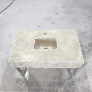 Travertine Split Face Marble Sink: Rustic Wall Mounted Bathroom Basin