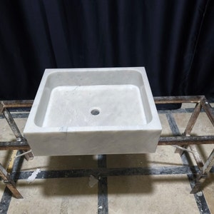 White Carrara Marble Sink: Wall Mounted Natural Stone Washbasin