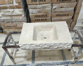 Lavandino in travertino personalizzato, 28" di larghezza x 16" di profondità x 6" di altezza, lavandino in marmo Ravertine: lavandino in pietra naturale