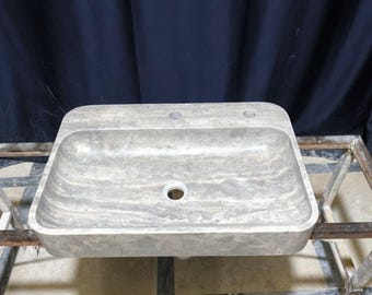 Lavandino personalizzato, 36x18x6 pollici Lavandino in travertino argento senza foro per rubinetto - Lavandino in pietra naturale