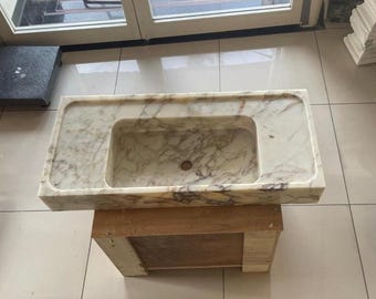 Calacatta Gold Marble Sink for Bathroom, Natural Stone Washbasin