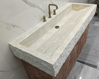 Natural Stone Travertine Sink, Custom Order, Wall Mounted Marble Sink for Bathroom