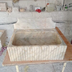 Handcrafted Calacatta Viola Marble Wallmount Bathroom Sink