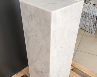 White Carrara Marble Plinth: Natural Stone Side Table
