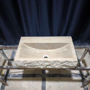 Natural Travertine Stone Sink: Rough Chiseled Wall Mounted Washbasin