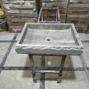 Marble Sink, Sink For Bathroom, Natural Stone Sink, Marble, Sink, Stone Sink, Silver Travertine Thin Edge Rectangular Sink , Bathroom Design