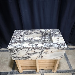 Handcrafted Calacatta Viola Marble Sink: Wall Mounted Bathroom Basin