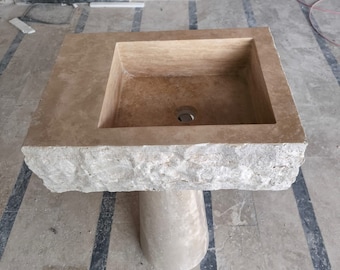 Natural Travertine Marble Sink: Bathroom Washbasin (22'' x16" x7")