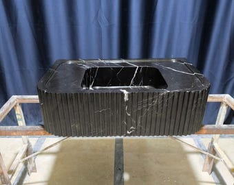 Nero Marquina Marble Sink: Fluted Wall-Mounted Bathroom Sink