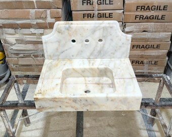 Calacatta Gold Marble Sink with Backsplash - Wall Mounted Bathroom Sink