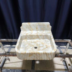 Calacatta Sugar Marble Wall Mount Sink: Fluted Bathroom Sink