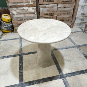 Travertine Plinth Coffee Table, Vintage Travertine Marble Table, Marble Coffee and End Table, Rounded Dining Table, Travertine Side Table