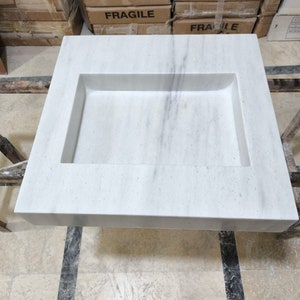 Carrara White Marble Sink, Wall Mount Marble Sink, Natural Stone Marble Sink, Sink for Bathroom, Powder Room Sink, White Marble Sink Vanity