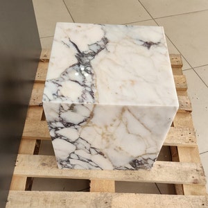 Calacatta Viola Marble Side Table: Handmade Natural Stone Plinth