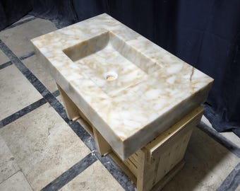 Lavandino da appoggio in marmo Calacatta Gold: lavabo da bagno in pietra naturale