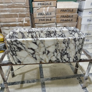 Calacatta Viola Marble Wall Mounted Sink: Handcrafted Natural Stone Basin