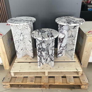 Calacatta  Viola Marble Side Table, Custom Design Marble Plinth Table, Handmade Marble Side Table, Unique Design Tables , Coffee  End Table