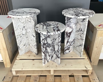 Calacatta  Viola Marble Side Table, Custom Design Marble Plinth Table, Handmade Marble Side Table, Unique Design Tables , Coffee  End Table