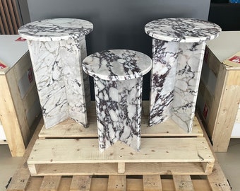 Calacatta Viola Marble Side Table: Handmade Plinth Coffee End Table