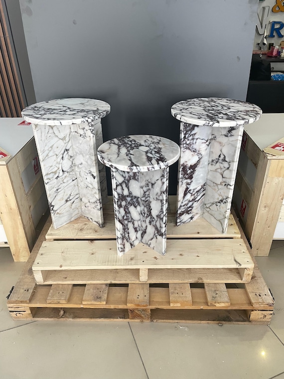 Calacatta Viola Marble Side Table: Handmade Plinth Coffee End Table