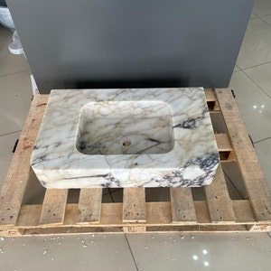 Custom Design Marble Sink Wall Mount Marble Sink Marble Bathroom Sink Powder Room Sink Top Natural Stone Calacatta Marble Sink VanityBasin