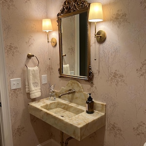 Calacatta Gold Marble Sink, Sink for Bathroom Wall Mounted Sink, Natural Stone Sink, Sink with Backsplash, Bathroom Design, Powder Room Sink