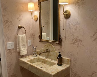 Lavandino da bagno a parete in marmo Calacatta Gold: pietra naturale