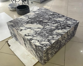 Calacatta Viola Marble Coffee Table: Hand Carved, Modern Design