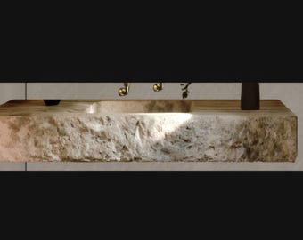 Lavabo a medida para Corissa, lavabo rústico de mármol travertino hecho a mano: lavabo de piedra natural montado en la pared.